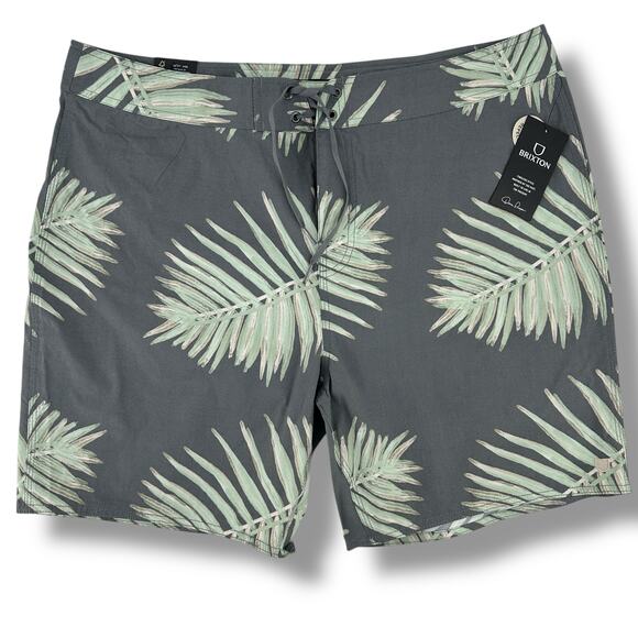 Brixton Temple Swim Trunks Mens Size 38 Tropical Fern Print 18" - Picture 1 of 7